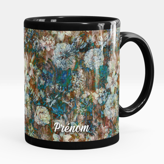 Personalized Mug - Full Black - Flowers