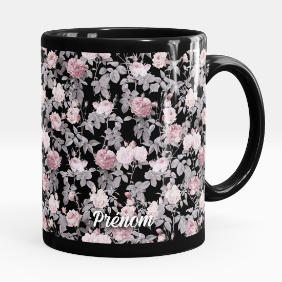 Personalized Mug - Full Black - Flowers