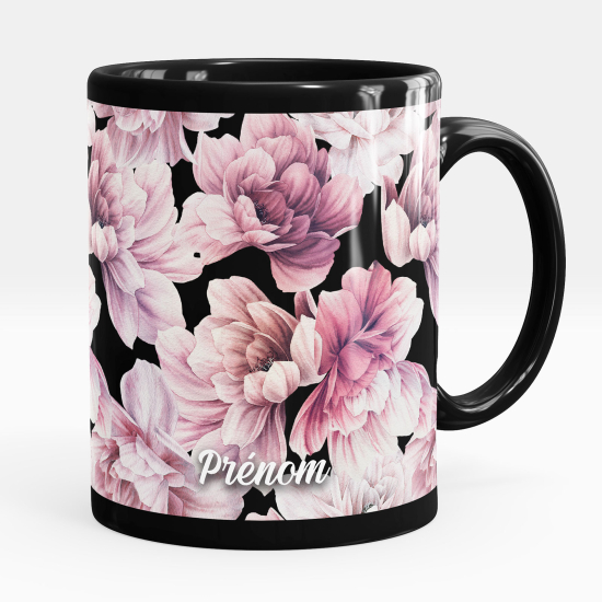 Personalized Mug - Full Black - Flowers