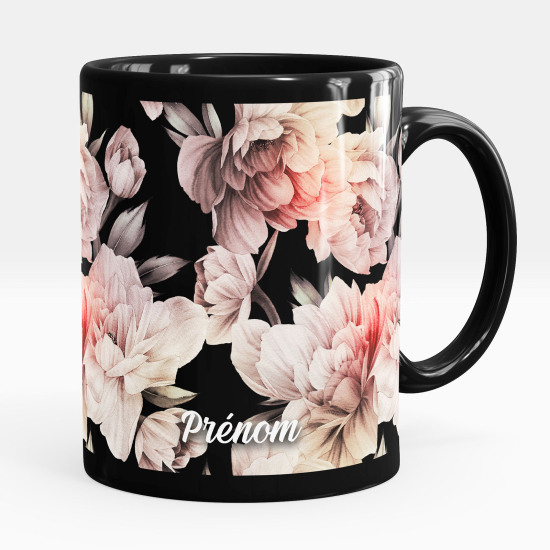 Personalized Mug - Full Black - Flowers