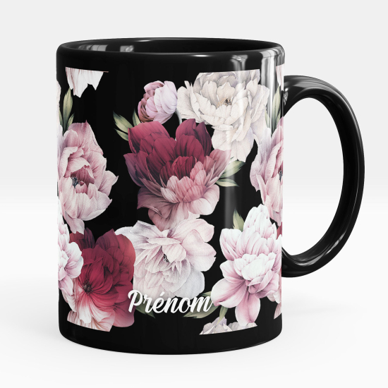 Personalized Mug - Full Black - Flowers