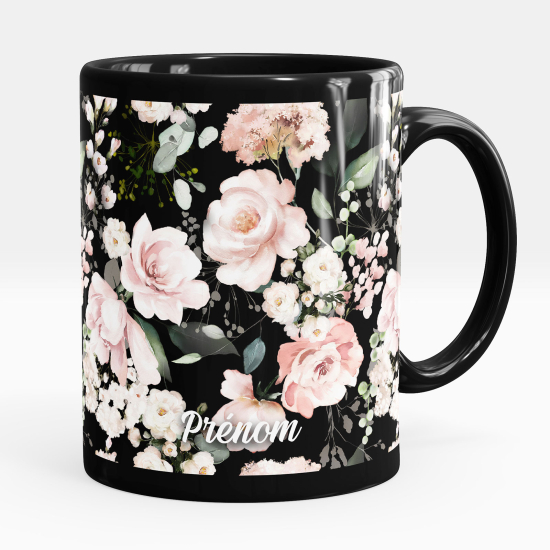 Personalized Mug - Full Black - Flowers