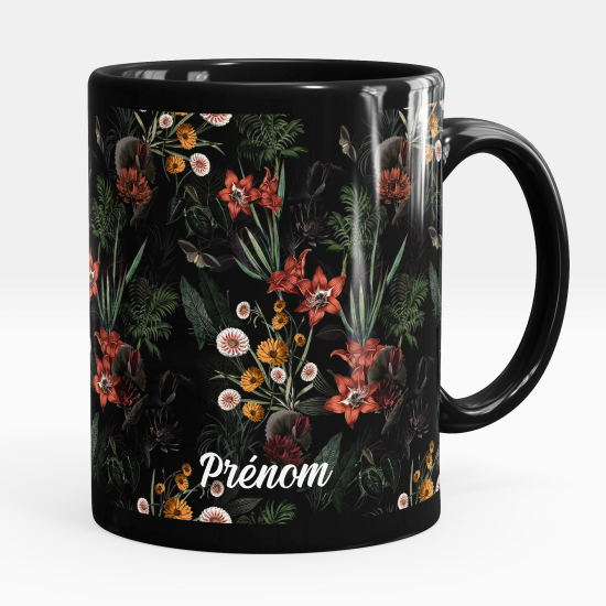 Personalized Mug - Full Black - Flowers