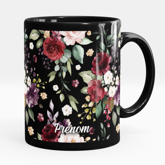 Personalized Mug - Full Black - Flowers