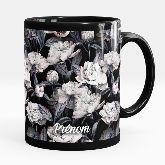 Personalized Mug - Full Black - Flowers