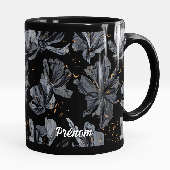 Personalized Mug - Full Black - Flowers