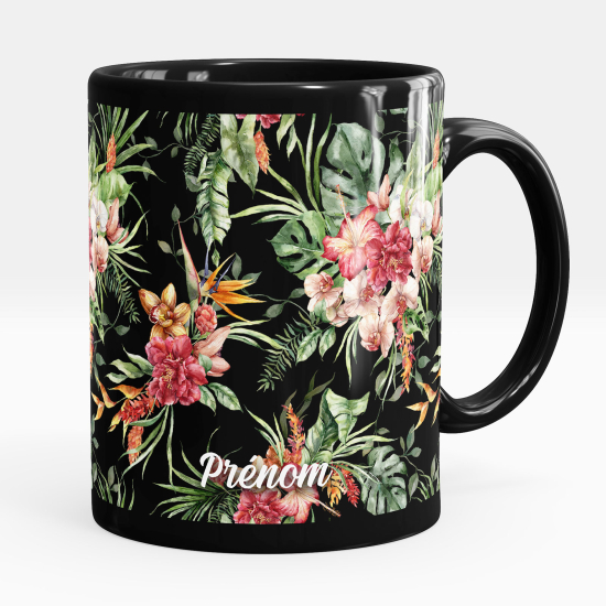 Personalized Mug - Full Black - Flowers