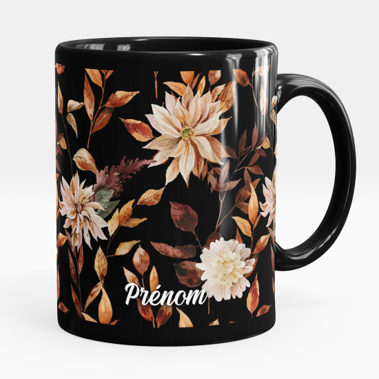 Personalized Mug - Full Black - Flowers