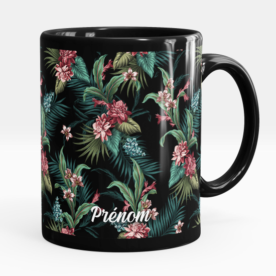 Personalized Mug - Full Black - Flowers