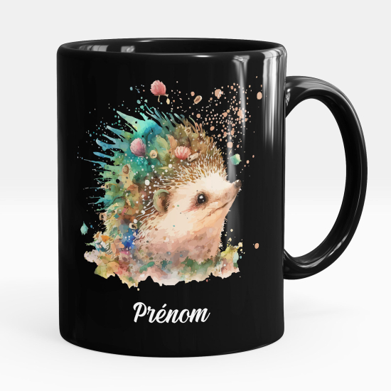 Personalized Mug - Full Black - Hedgehog