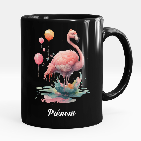 Personalized Mug - Full Black - Pink flamingo