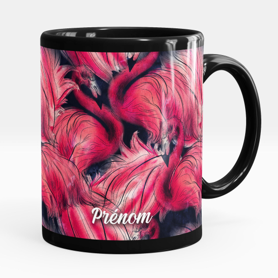 Personalized Mug - Full Black - Pink flamingos