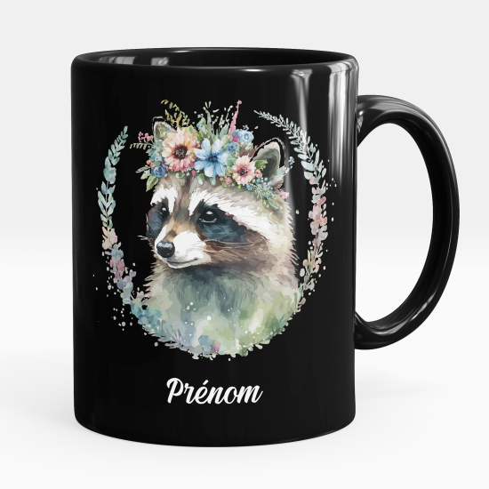 Personalized Mug - Full Black - Raccoon