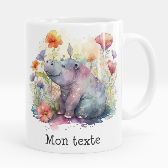 Personalized Mug - hippopotamus flowers