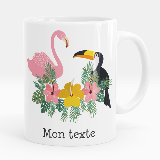 Personalized Mug - Pink flamingo and toucan