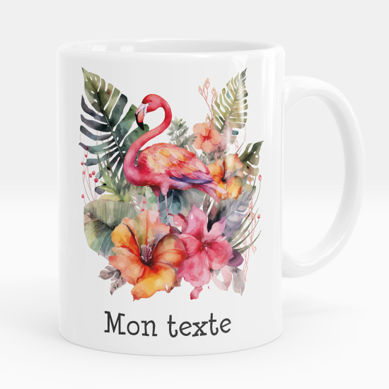 Personalized Mug - Pink flamingo flowers