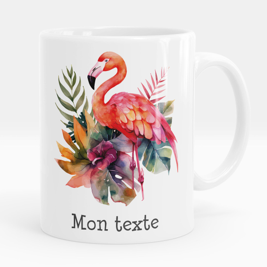 Personalized Mug - Pink flamingo flowers