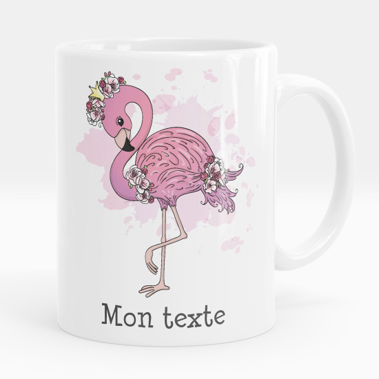 Personalized Mug - Pink flamingo flowers