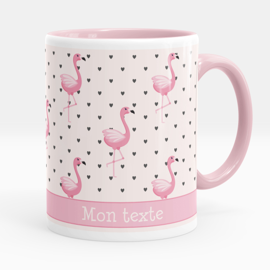 Personalized Mug - Pink flamingos hearts