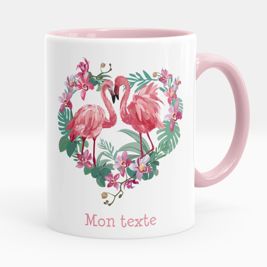 Personalized Mug - Pink flamingos hearts