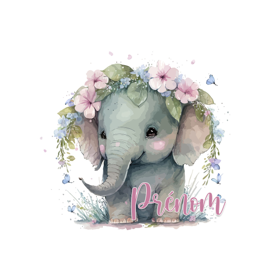 Personalized Panoramic Wall Mural - Wallpaper for Kids - Baby elephant