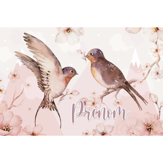 Personalized Panoramic Wall Mural - Wallpaper for Kids - Birds