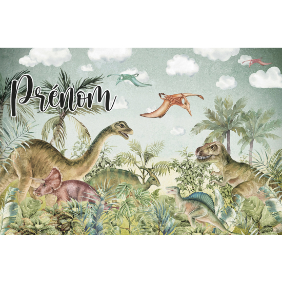 Personalized Panoramic Wall Mural - Wallpaper for Kids - Dinosaurs