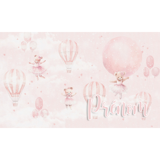 Personalized Panoramic Wall Mural - Wallpaper for Kids - Hot Air Balloons