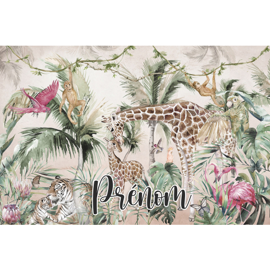 Personalized Panoramic Wall Mural - Wallpaper for Kids - Jungle Animals