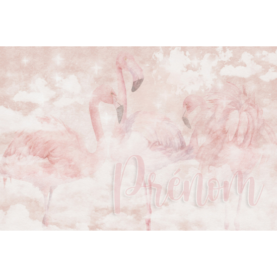 Personalized Panoramic Wall Mural - Wallpaper for Kids - Pink Flamingos