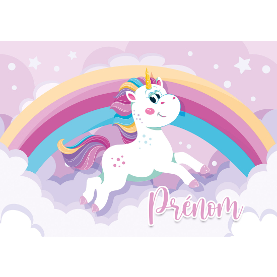 Personalized Panoramic Wall Mural - Wallpaper for Kids - Rainbow Unicorn