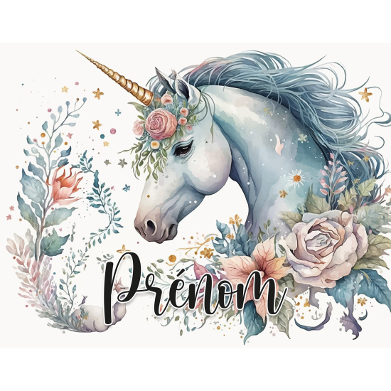 Personalized Panoramic Wall Mural - Wallpaper for Kids - Unicorn Flowers