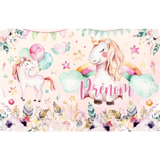 Personalized Panoramic Wall Mural - Wallpaper for Kids - Unicorns