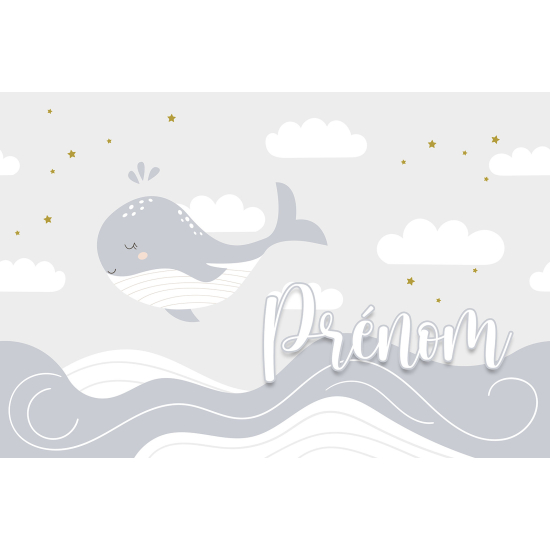 Personalized Panoramic Wall Mural - Wallpaper for Kids - Whale