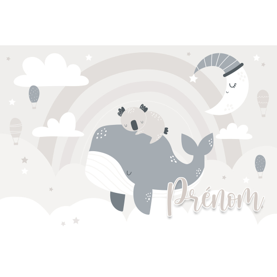 Personalized Panoramic Wall Mural - Wallpaper for Kids - Whale Koala