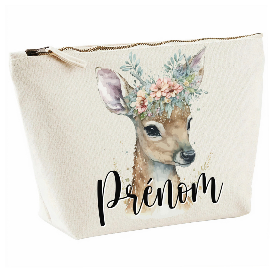 Personalized Pencil / Pouch - Fawn flowers