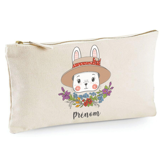 Personalized Pencil / Pouch - Floral Rabbit