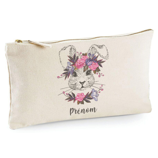 Personalized Pencil / Pouch - Floral Rabbit