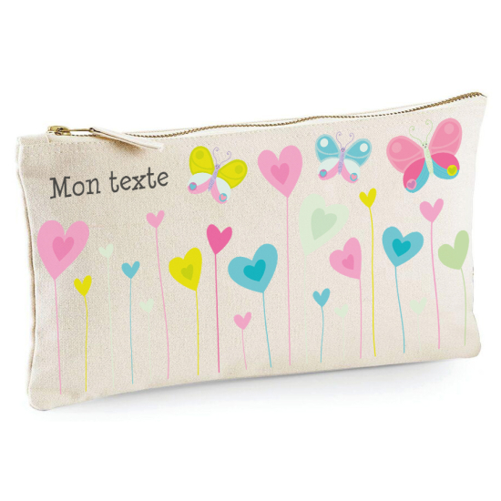 Personalized Pencil / Pouch - Flowers hearts butterflies