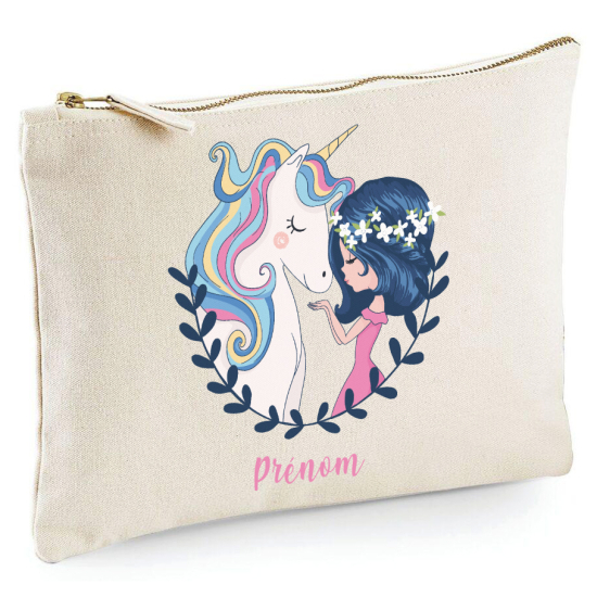 Personalized Pencil / Pouch - Girl and unicorn