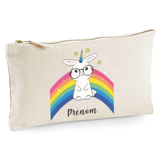 Personalized Pencil / Pouch - Rainbow unicorn rabbit