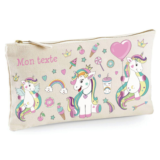 Personalized Pencil / Pouch - Rainbow unicorns