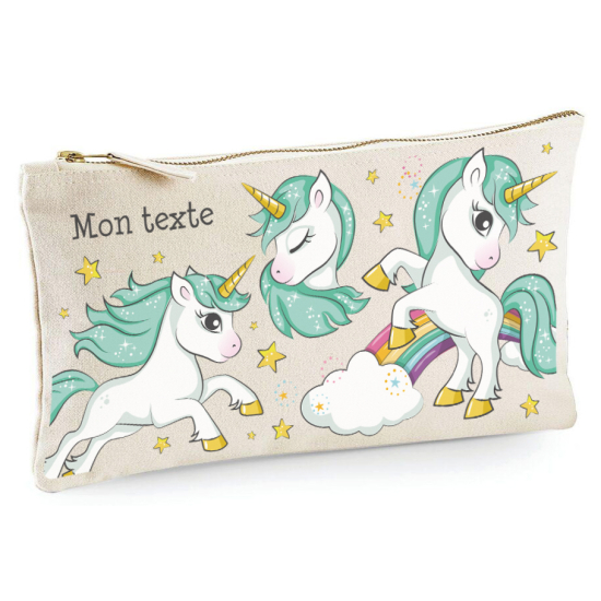 Personalized Pencil / Pouch - Rainbow unicorns