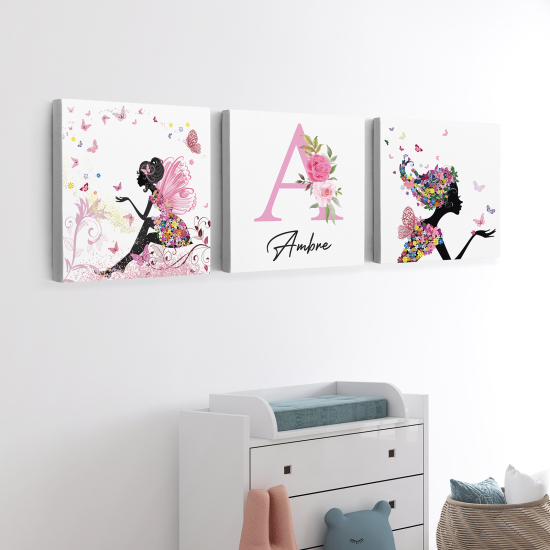 Personalized Set of 3 Children's Canvas Prints - Butterfly fairies