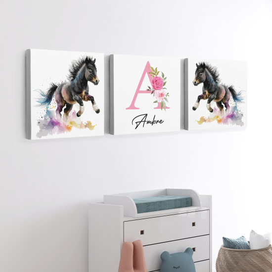 Personalized Set of 3 Children's Canvas Prints - Foals