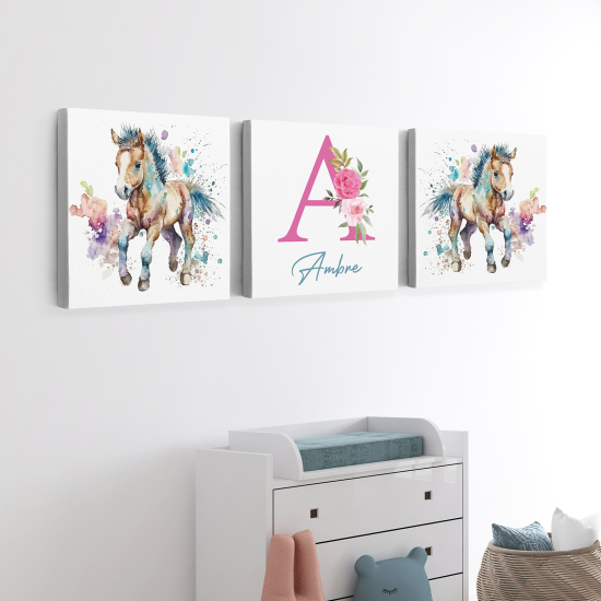 Personalized Set of 3 Children's Canvas Prints - Foals