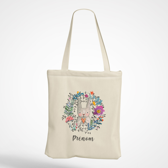 Personalized Tote Bag - Floral Rabbit