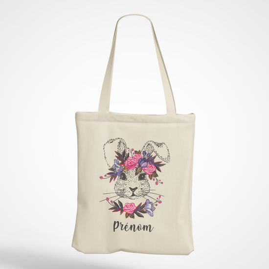 Personalized Tote Bag - Floral Rabbit