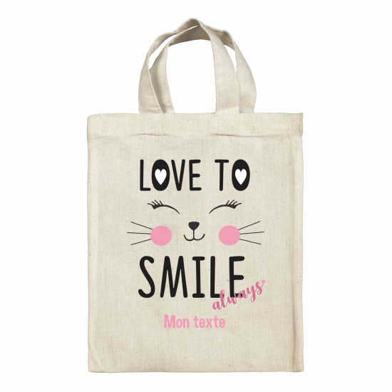 Personalized tote bag for kids - Cat loves to smile