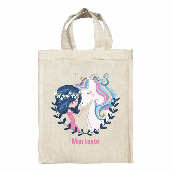 Personalized tote bag for kids - Girl and unicorn